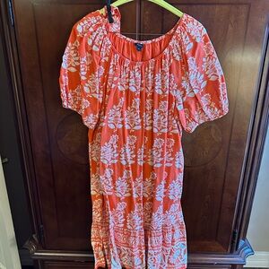Ann Taylor Bright Orange Dress with White Floral Design